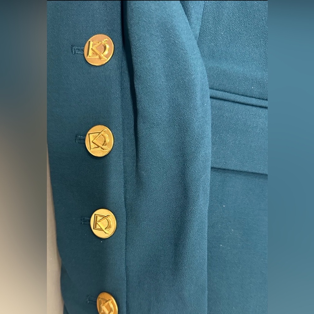 NWT Donna Karan Teal Women's Blazer Jacket with Gold Buttons - Picture 3 of 4